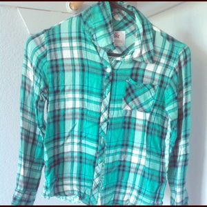 Blue and white plaid shirt